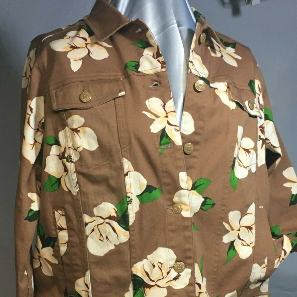 Isaac Mizrahi Live! Brown Floral Jacket 22W